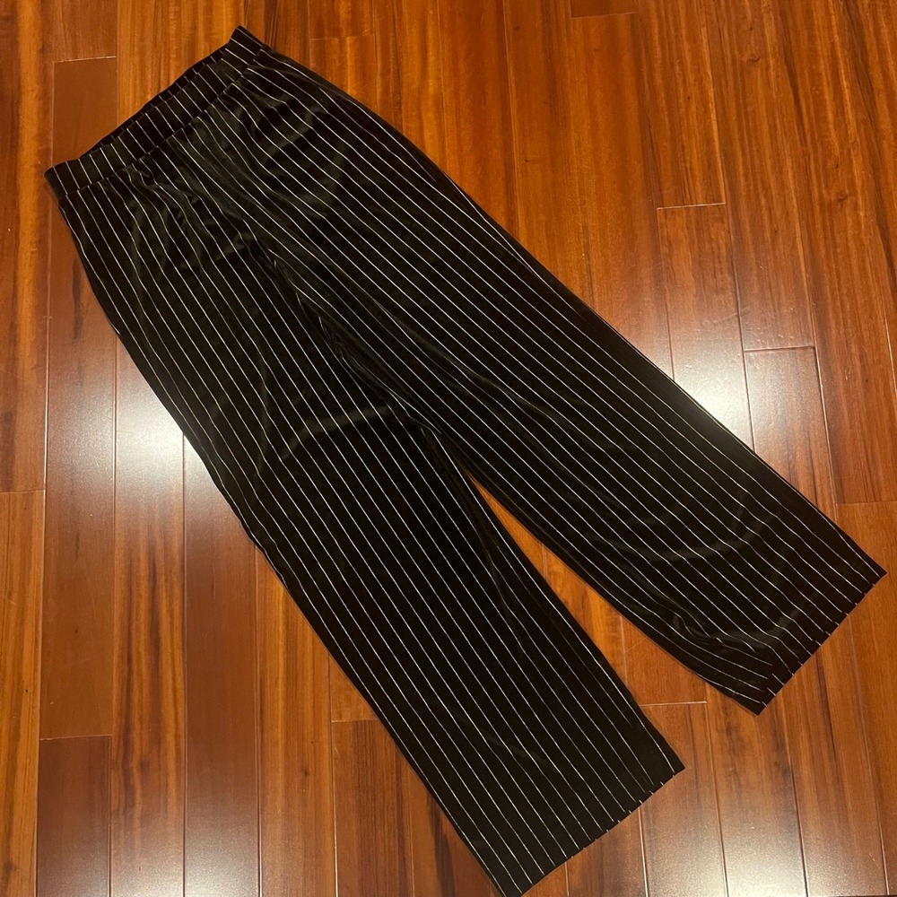 Zara Black Velvet Pants Trafaluc Gold Pinstripe Wide Leg High Rise Size Small